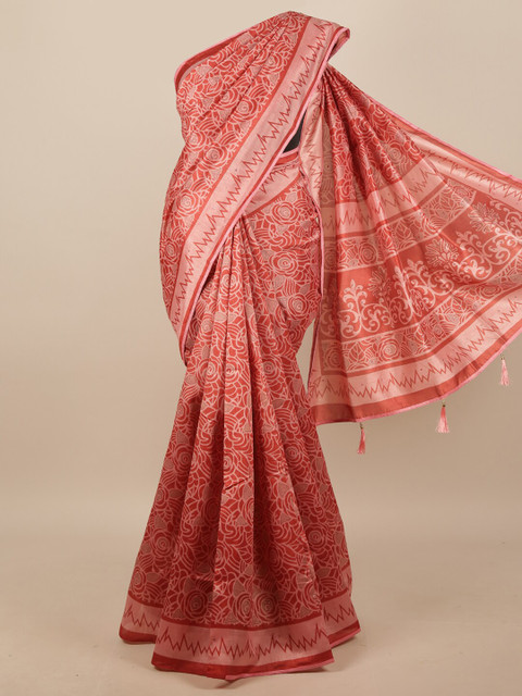 

Pothys Pink & Coral Floral Printed Saree