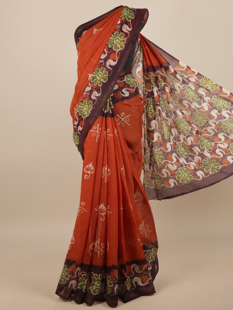 

Pothys Rust & Purple Ethnic Motifs Printed Saree