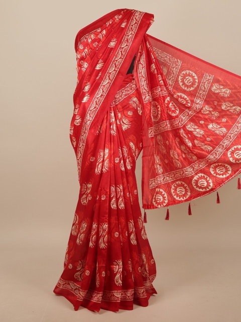 

Pothys Red & Cream-Coloured Ethnic Motifs Printed Saree