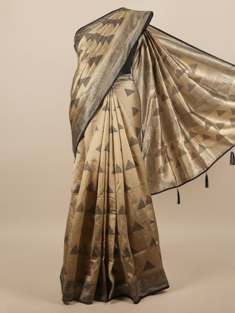 

Pothys Tan & Black Geometric Printed Saree