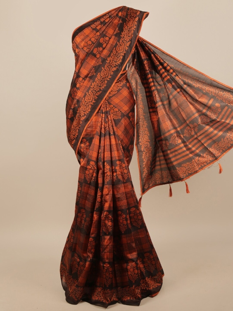 

Pothys Rust & Black Floral Printed Saree