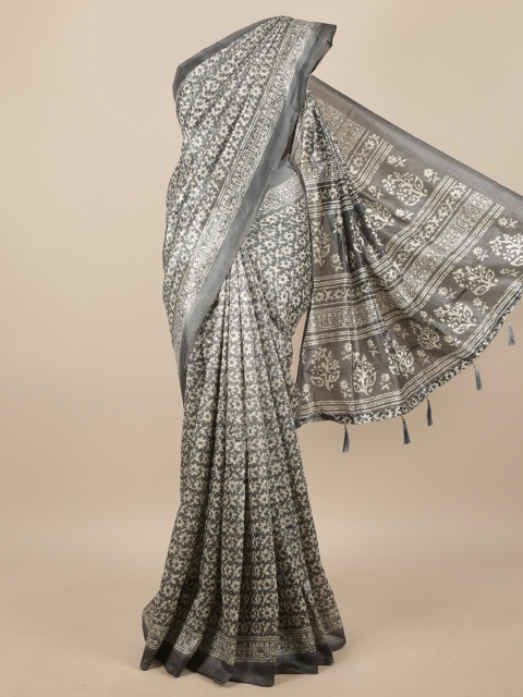 

Pothys Grey & Cream-Coloured Floral Printed Saree