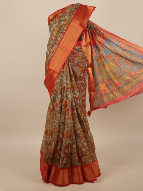 

Pothys Brown & Red Kalamkari Printed Saree