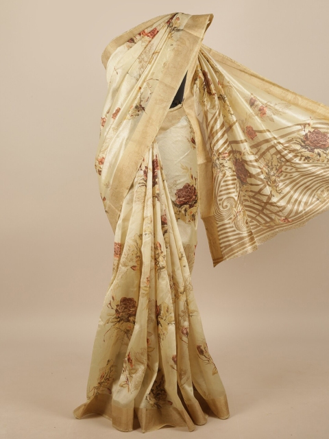

Pothys Cream-Coloured & Pink Floral Printed Saree