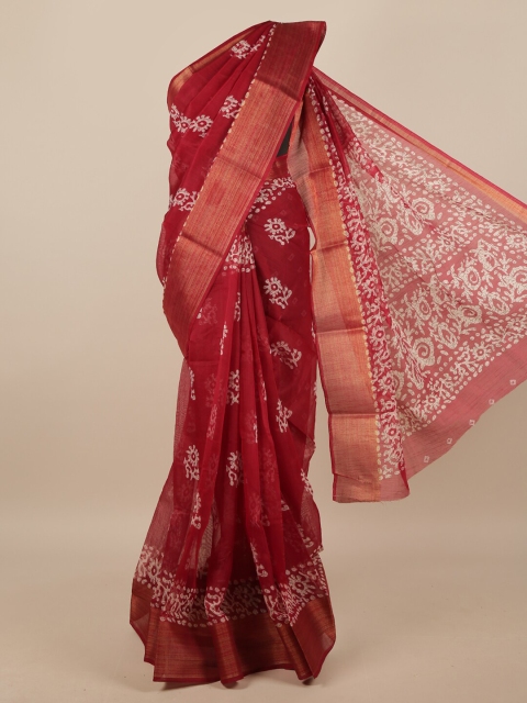 

Pothys Maroon & White Ethnic Motifs Printed Saree