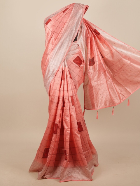 

Pothys Pink & Burgundy Checked Saree