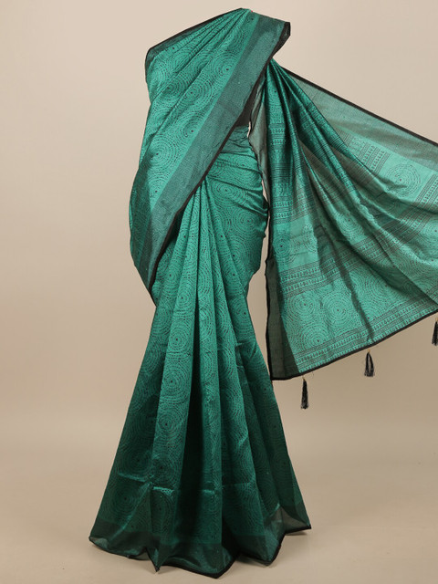 

Pothys Green & Black Geometric Printed Saree
