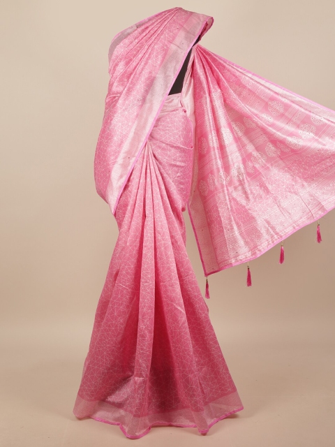 

Pothys Pink & White Geometric Printed Saree