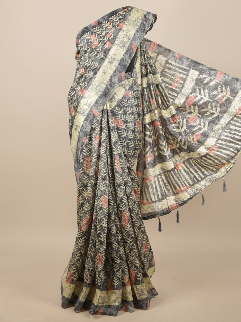 

Pothys Grey & Cream-Coloured Floral Printed Saree