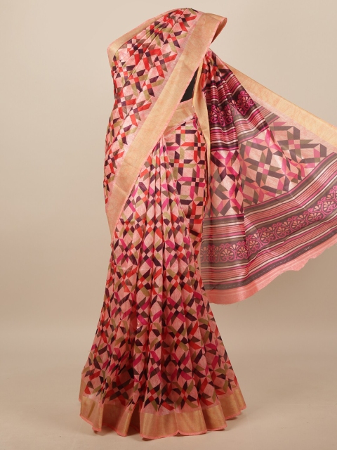 

Pothys Pink & Green Geometric Printed Saree