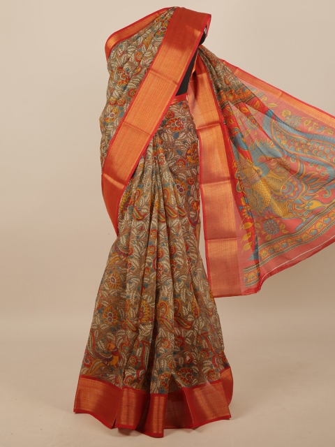 

Pothys Brown & Blue Kalamkari Zari Saree