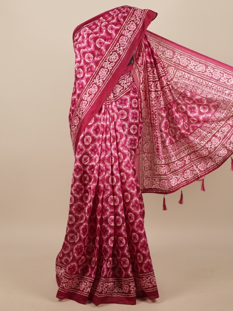 

Pothys Magenta & Cream-Coloured Batik Saree