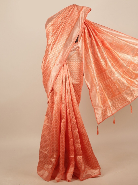

Pothys Peach-Coloured & White Geometric Printed Saree