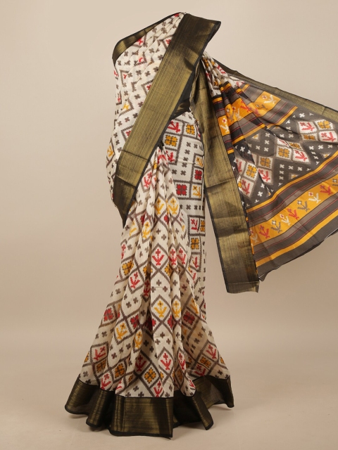 

Pothys Cream-Coloured & Black Geometric Printed Zari Saree