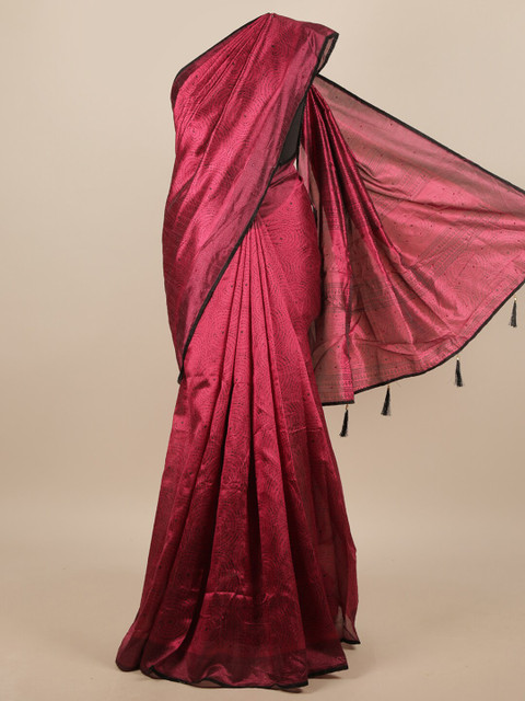 

Pothys Magenta & Black Geometric Printed Saree