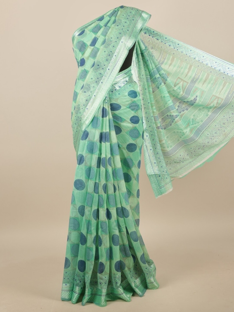 

Pothys Green & Blue Geometric Printed Saree