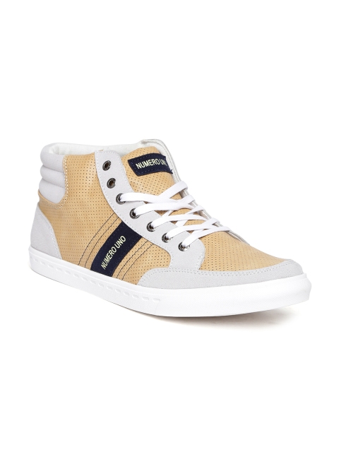 

Numero Uno Men Beige Perforated Mid-Top Sneakers