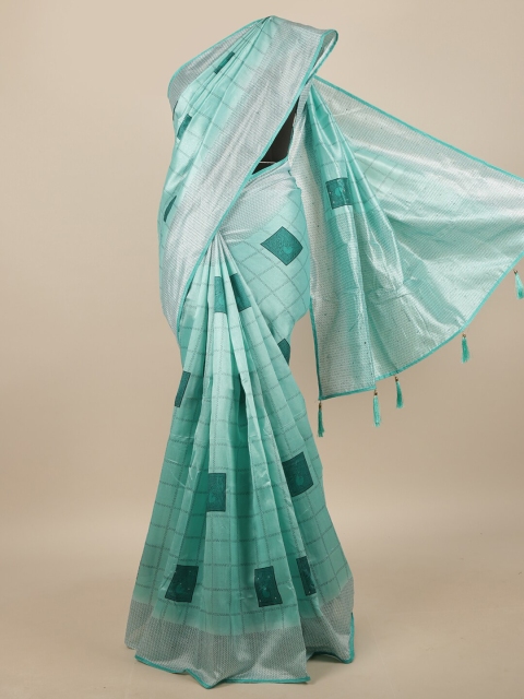 

Pothys Sea Green & Silver Checked Saree