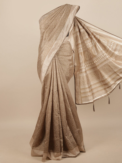 

Pothys Tan & White Geometric Printed Saree