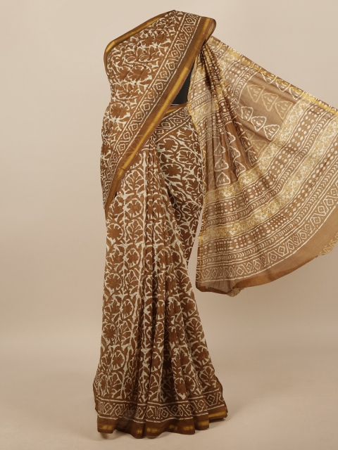 

Pothys Brown & White Batik Zari Saree
