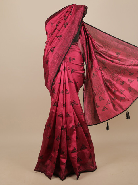

Pothys Magenta & Black Geometric Printed Saree