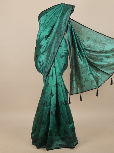 

Pothys Green & Black Geometric Printed Saree