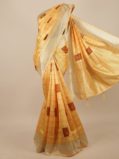 

Pothys Yellow & Brown Geometric Printed Saree