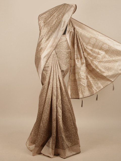 

Pothys Tan & White Geometric Printed Saree