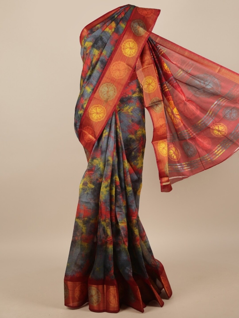 

Pothys Grey & Red Geometric Printed Saree