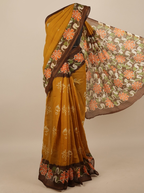 

Pothys Mustard & Brown Ethnic Motifs Saree