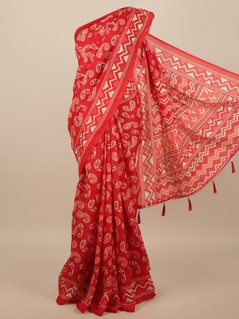 

Pothys Red & White Paisley Saree