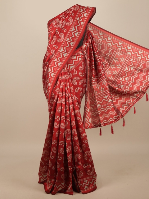 

Pothys Red & White Paisley Saree