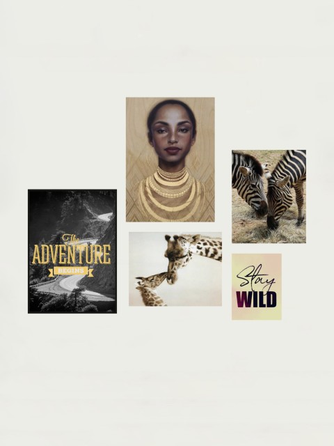 

Home Centre Set of 5 Gold-Toned & Black African Theme Paper Posters