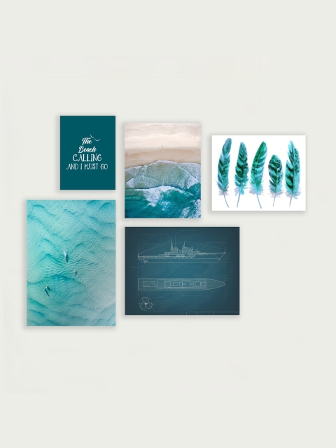 

Home Centre Set of 5 Teal Green Coastal Theme Paper Posters