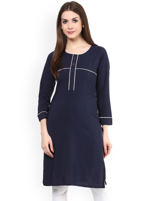 

Ives Women Navy Blue Solid A-Line Kurta