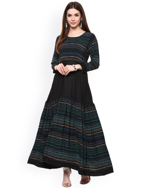 

Ives Women Black Printed A-Line Kurta