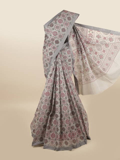 

Pothys Grey & Red Ethnic Motifs Pure Cotton Saree