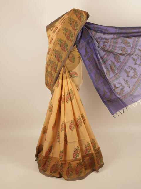 

Pothys Mustard & Blue Ethnic Motifs Pure Cotton Saree