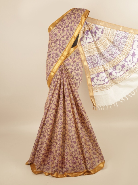 

Pothys Lavender & Cream-Coloured Floral Pure Cotton Saree