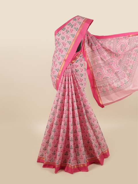 

Pothys Pink & Green Floral Pure Cotton Saree