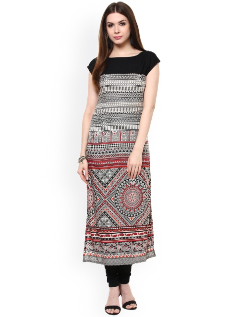 

Ives Women Black Printed Straight Kurta