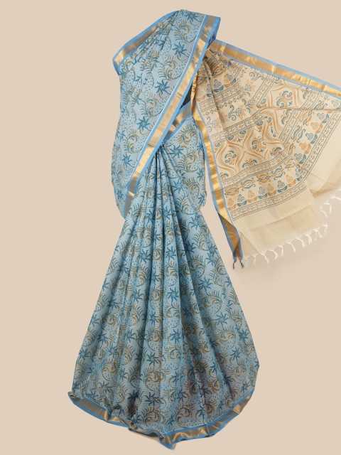 

Pothys Blue & Brown Floral Pure Cotton Saree