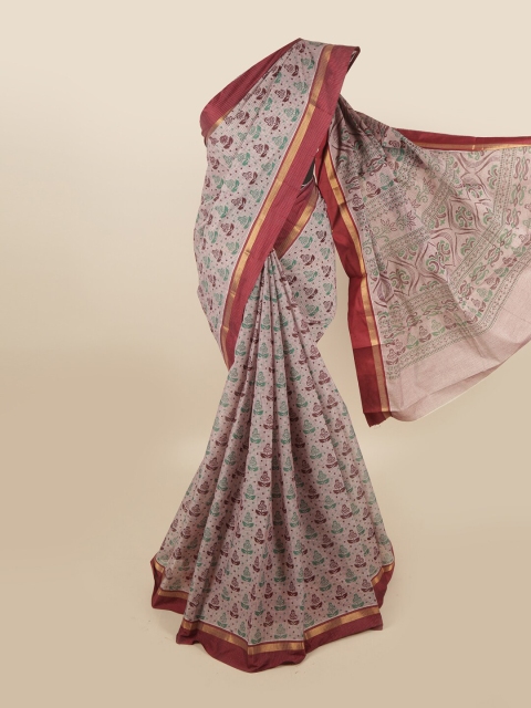 

Pothys Grey & Maroon Ethnic Motifs Pure Cotton Saree