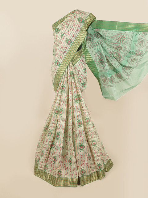 

Pothys Cream-Coloured & Red Paisley Pure Cotton Saree