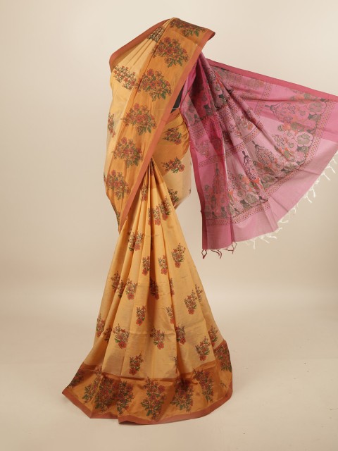 

Pothys Mustard & Pink Floral Pure Cotton Saree
