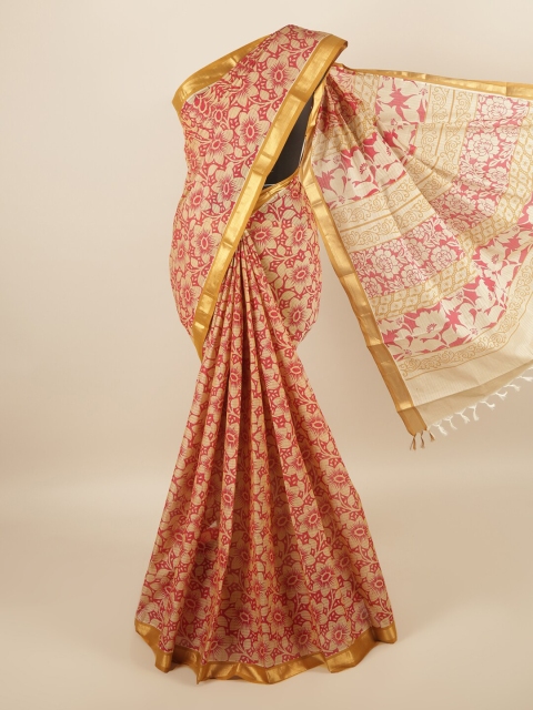 

Pothys Red & Beige Floral Zari Pure Cotton Saree