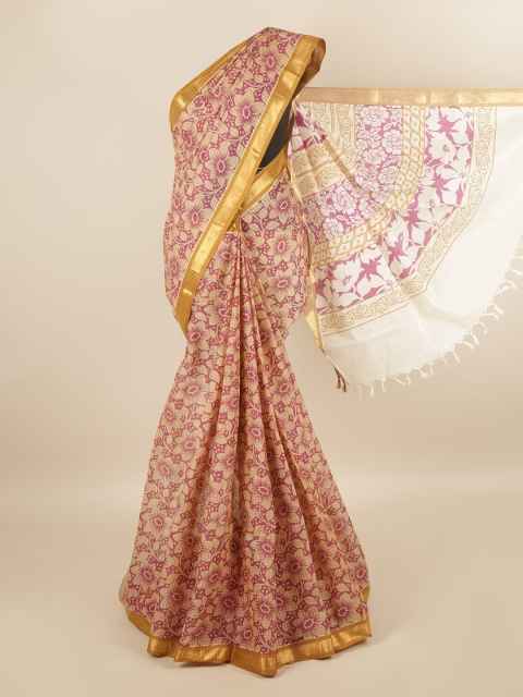 

Pothys Purple & Cream-Coloured Floral Pure Cotton Saree