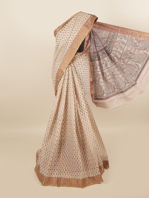 

Pothys Cream-Coloured & Grey Striped Pure Cotton Saree