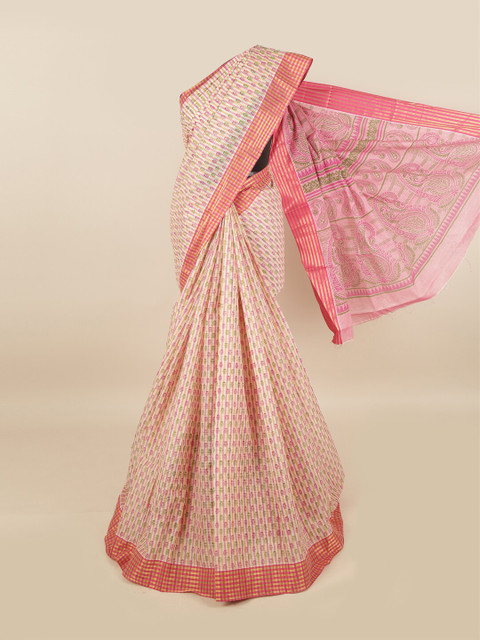

Pothys Cream-Coloured & Pink Striped Pure Cotton Saree