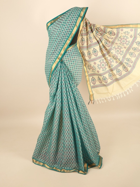 

Pothys Green & Cream-Coloured Ethnic Motifs Pure Cotton Saree